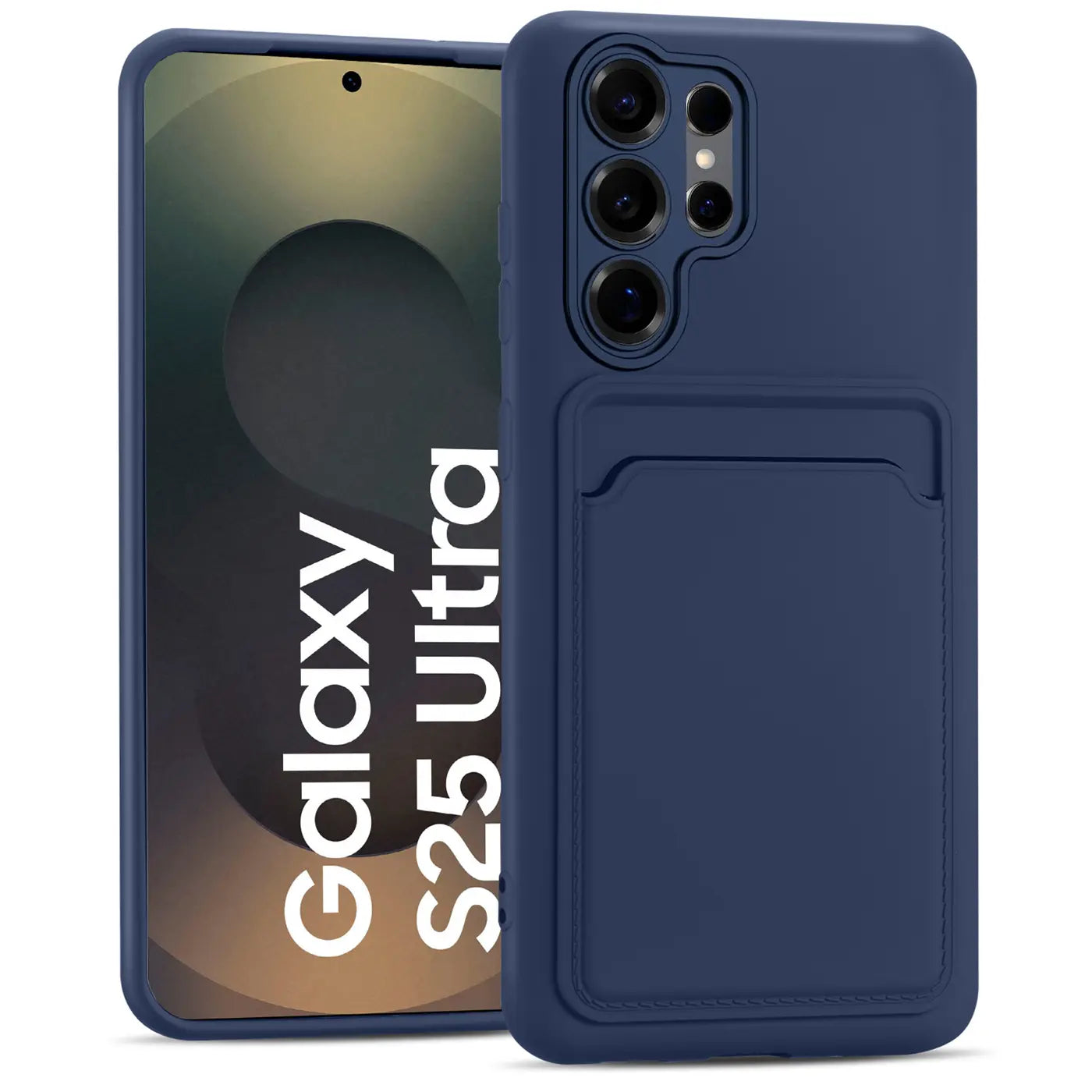Dunkelblaue Slim Hülle mit Kartenfach für Samsung Galaxy S25 Ultra, von vorne.