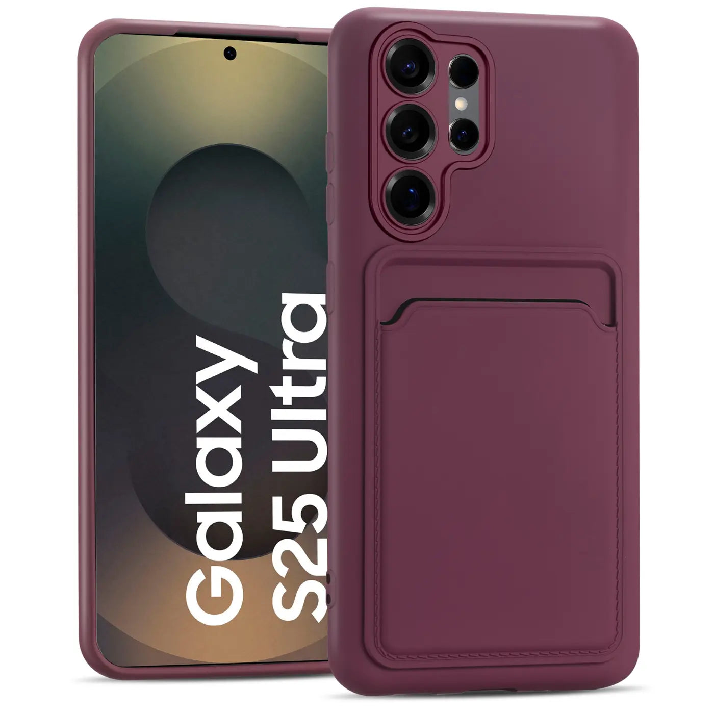 Dunkelrote Slim Hülle mit Kartenfach für Samsung Galaxy S25 Ultra, von vorne/seitlich