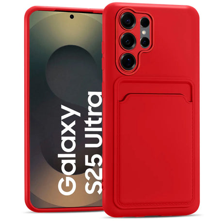 Samsung Galaxy S25 Ultra Handyhülle in Rot mit Kameraschutz und Kartenfach