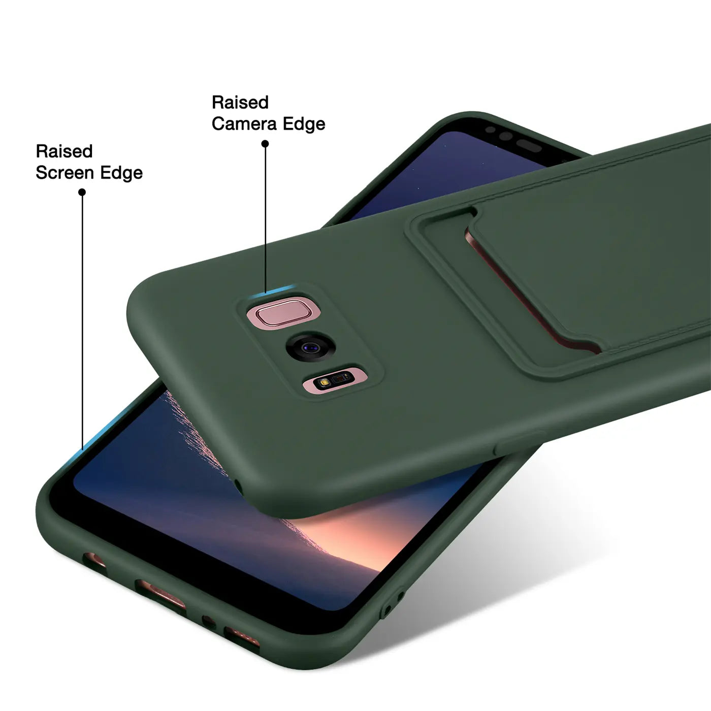 Dunkelgrüne Slim Hülle mit Kartenfach auf Samsung Galaxy S8, von schräg oben