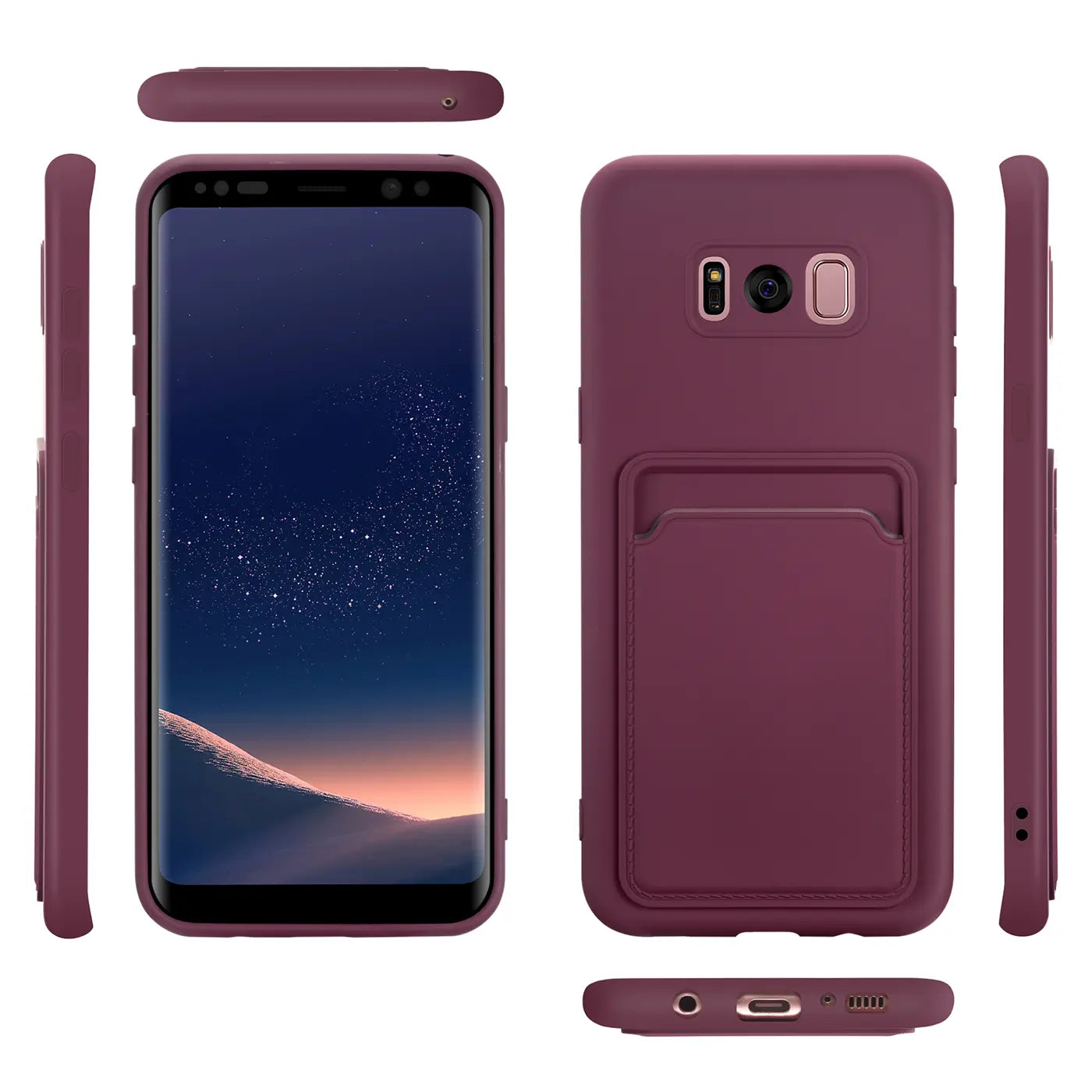 Samsung Galaxy S8 Hülle, dunkelrot, Kunstleder, mit Kartenfach, verschiedene Ansichten