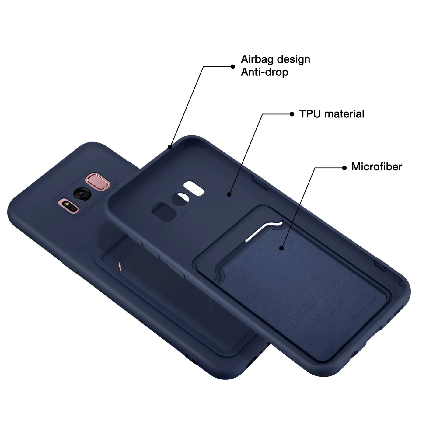 Dunkelblaue TPU-Hülle mit Kartenfach für Samsung Galaxy S8 Plus, von schräg oben