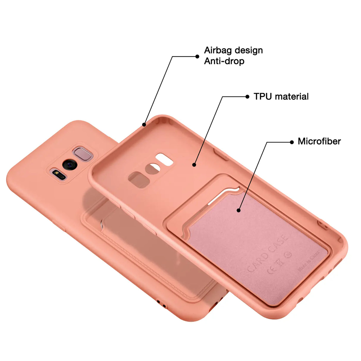 Samsung Galaxy S8 Plus Handyhülle in Rosa mit Kameraschutz und Kartenfach