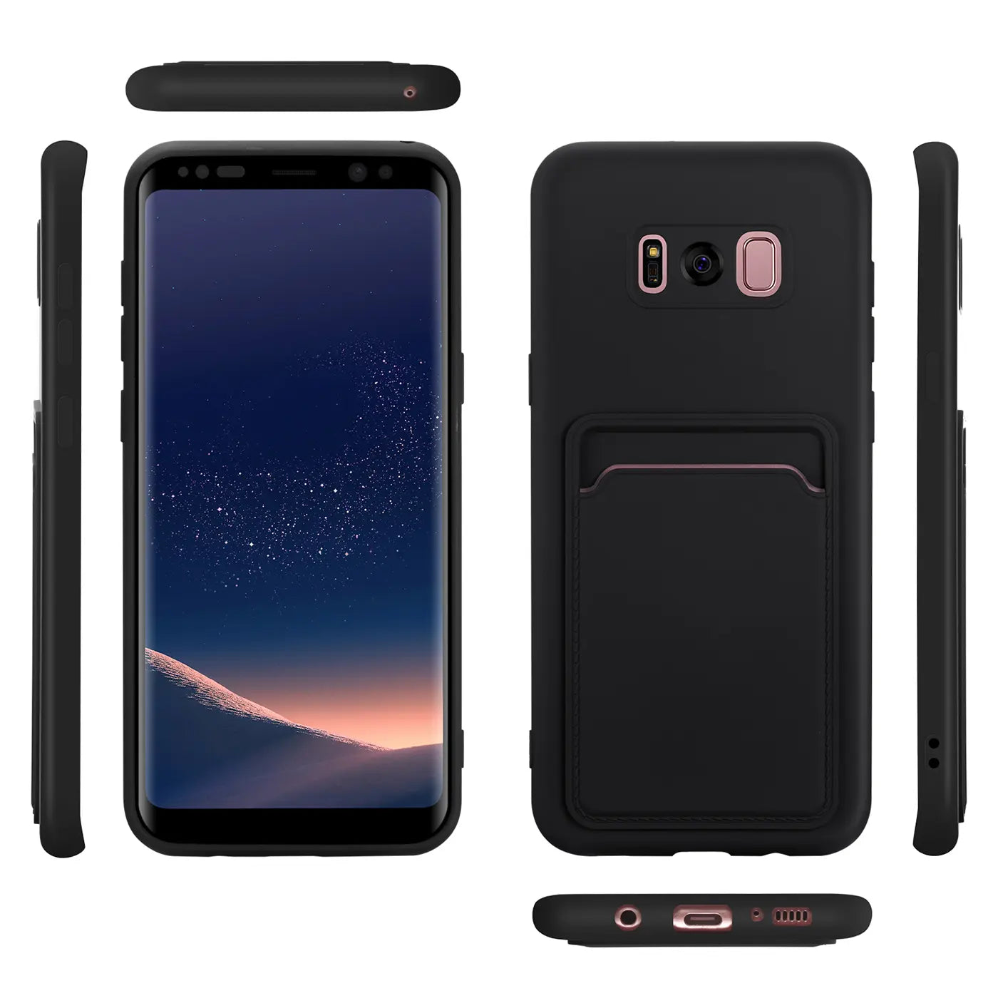 Samsung Galaxy S8 Plus Hülle, schwarz, TPU, verschiedene Ansichten, mit Kartenfach