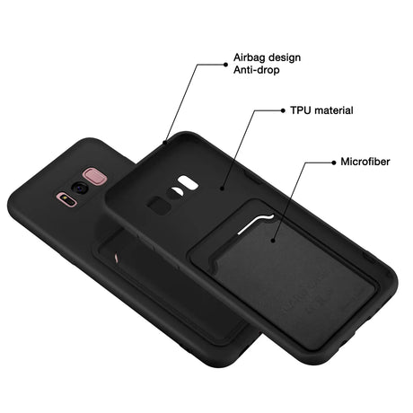 Samsung Galaxy S8 Plus Handyhülle in Schwarz mit Kameraschutz und Kartenfach