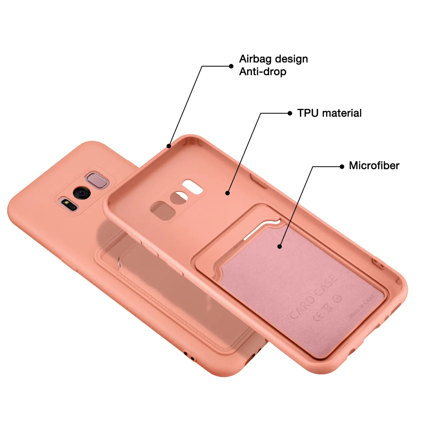 Rosa TPU-Hülle mit Kartenfach für Samsung Galaxy S8, von oben betrachtet.