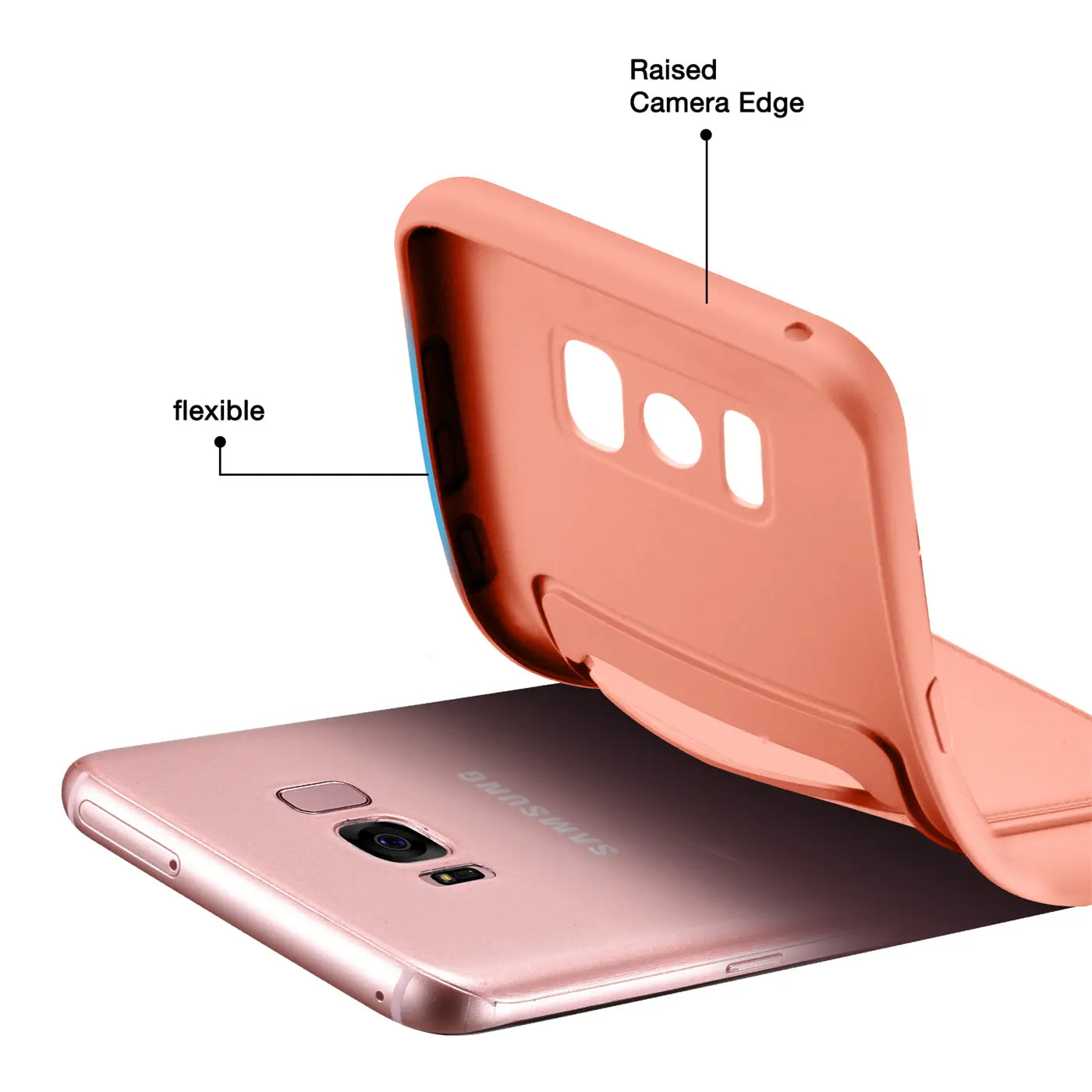 Rosa flexible Hülle über Samsung Galaxy S8, Seitenansicht.