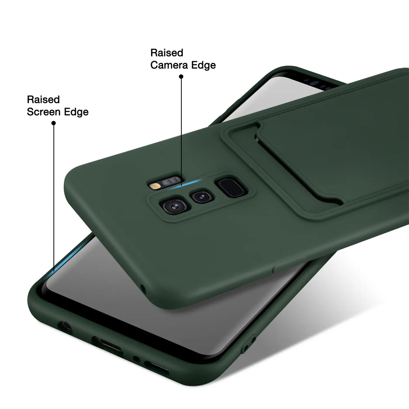 Dunkelgrüne Slim Hülle mit Kartenfach für Samsung S9 Plus, von schräg oben