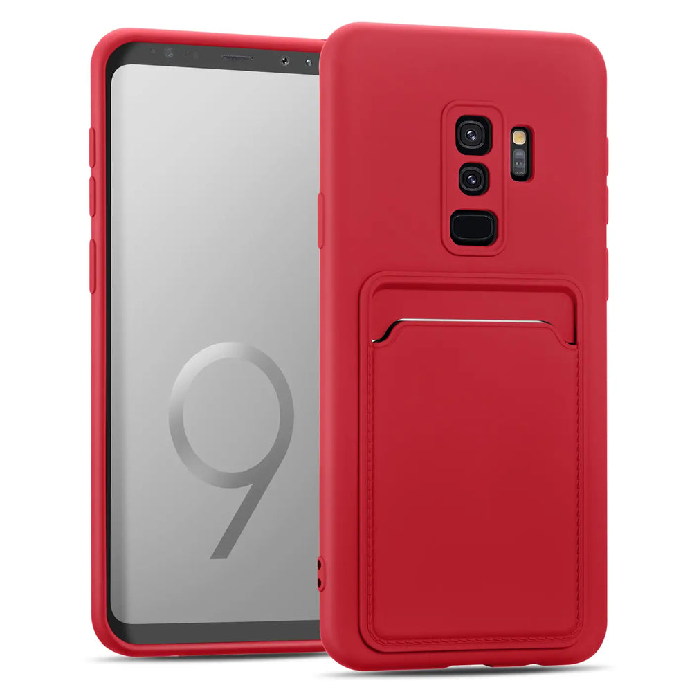 Samsung Galaxy S9 Plus Handyhülle in Rot mit Kameraschutz und Kartenfach