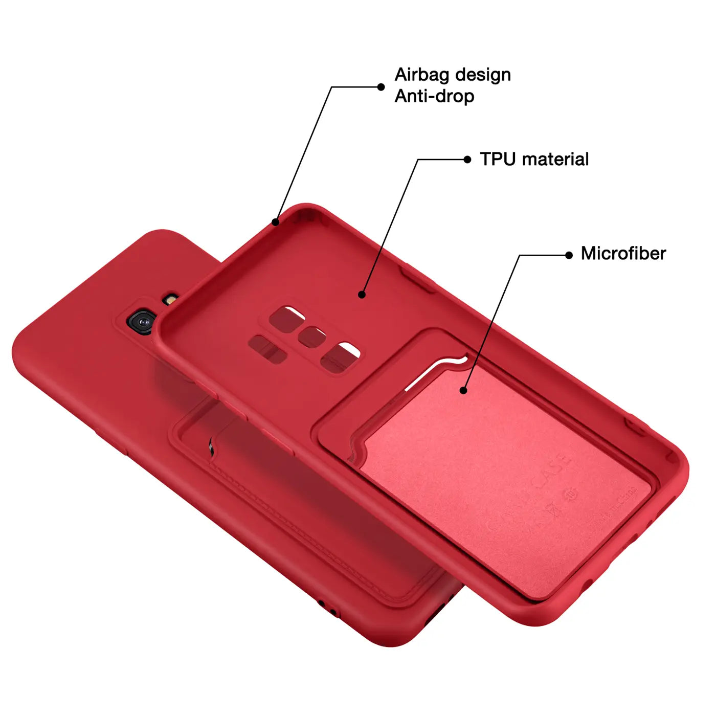 Rote TPU-Hülle mit Kartenfach, Innenfutter aus Mikrofaser, für Samsung S9 Plus