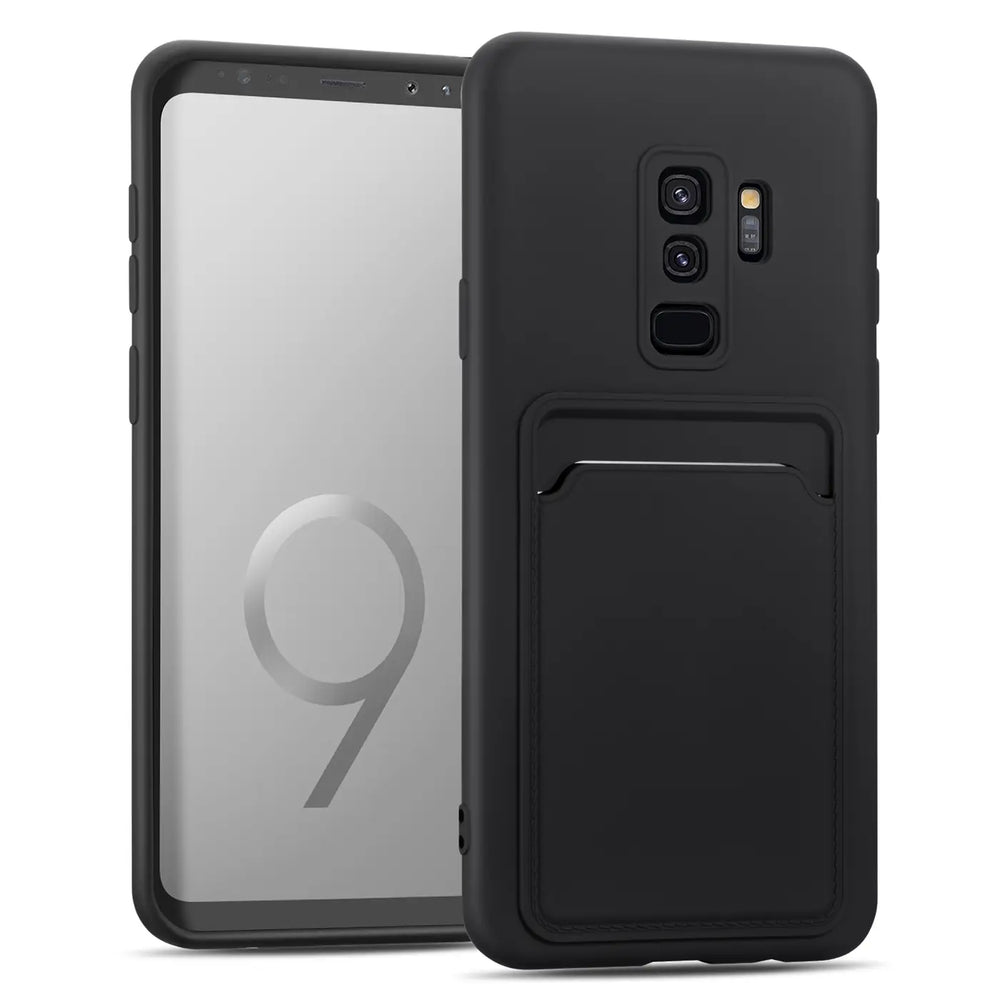 Samsung Galaxy S9 Plus Handyhülle in Schwarz mit Kameraschutz und Kartenfach