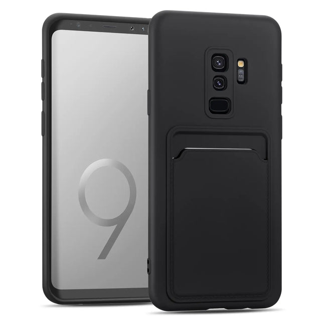 Samsung Galaxy S9 Plus Handyhülle in Schwarz mit Kameraschutz und Kartenfach
