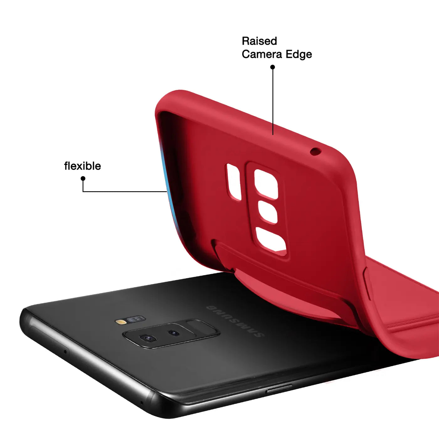 Rote flexible Hülle über Samsung Galaxy S9, von hinten, Nahaufnahme