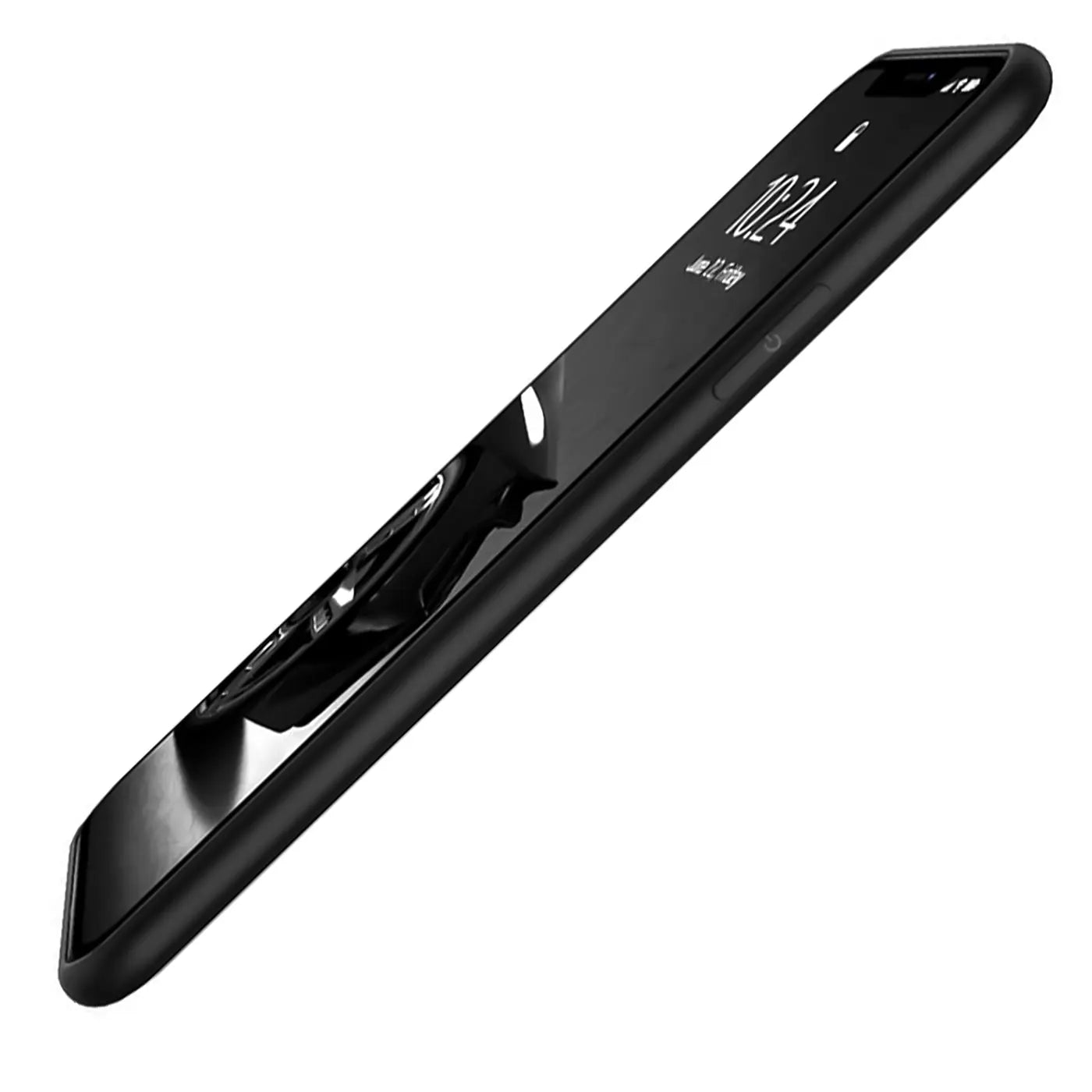 Schwarze Silikonhülle, matt, von schräg oben, auf iPhone 11 Pro