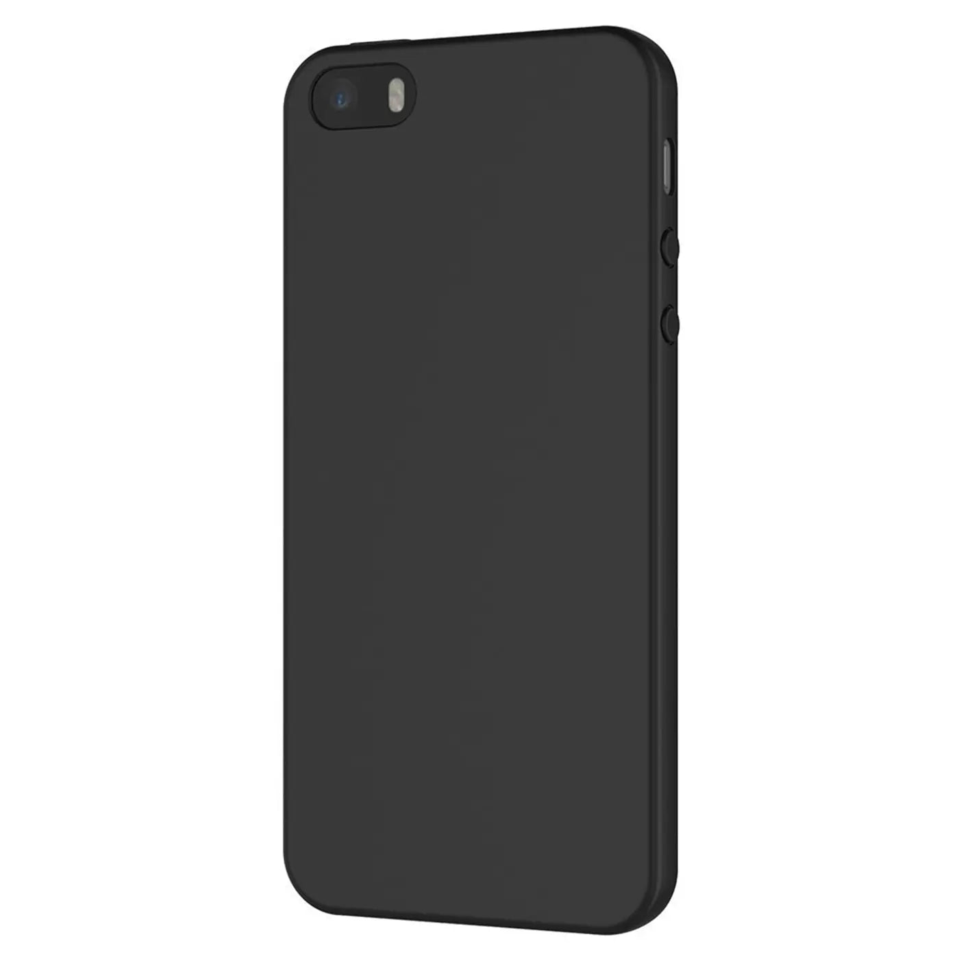 Schwarze matte Silikonhülle für iPhone 5/5S/SE, von rechts oben gesehen.