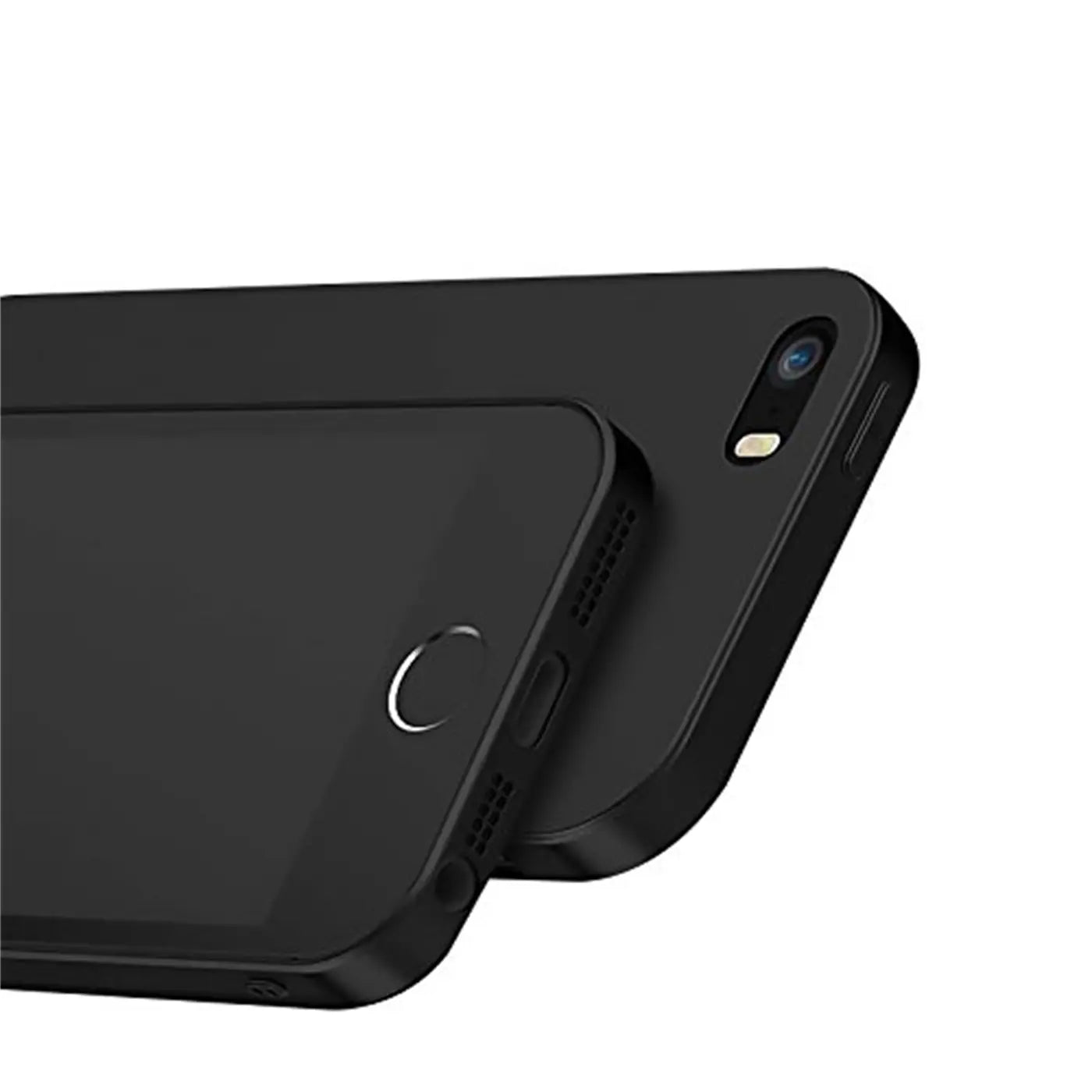 Schwarze matte Silikonhülle für iPhone 5/5S/SE, von schräg oben gesehen.