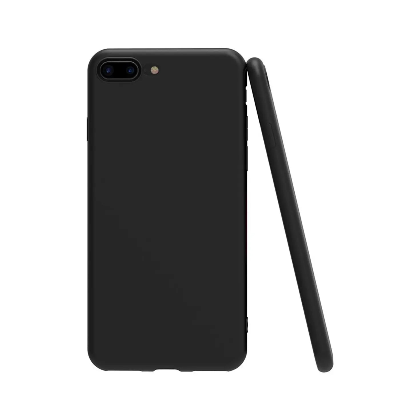 Schwarze Silikonhülle für iPhone 7 Plus/8 Plus, matt, von vorne und seitlich