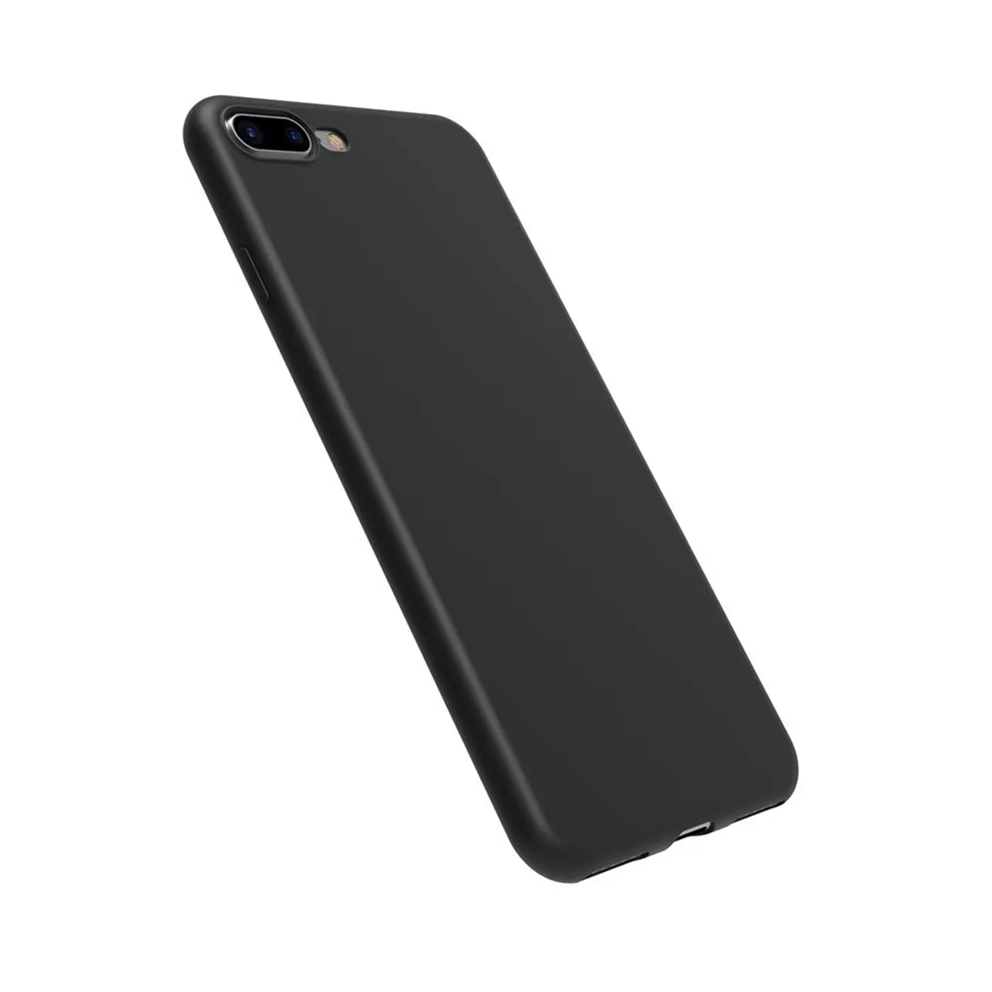 Schwarze Silikonhülle für iPhone 7 Plus / 8 Plus, von schräg oben gesehen.