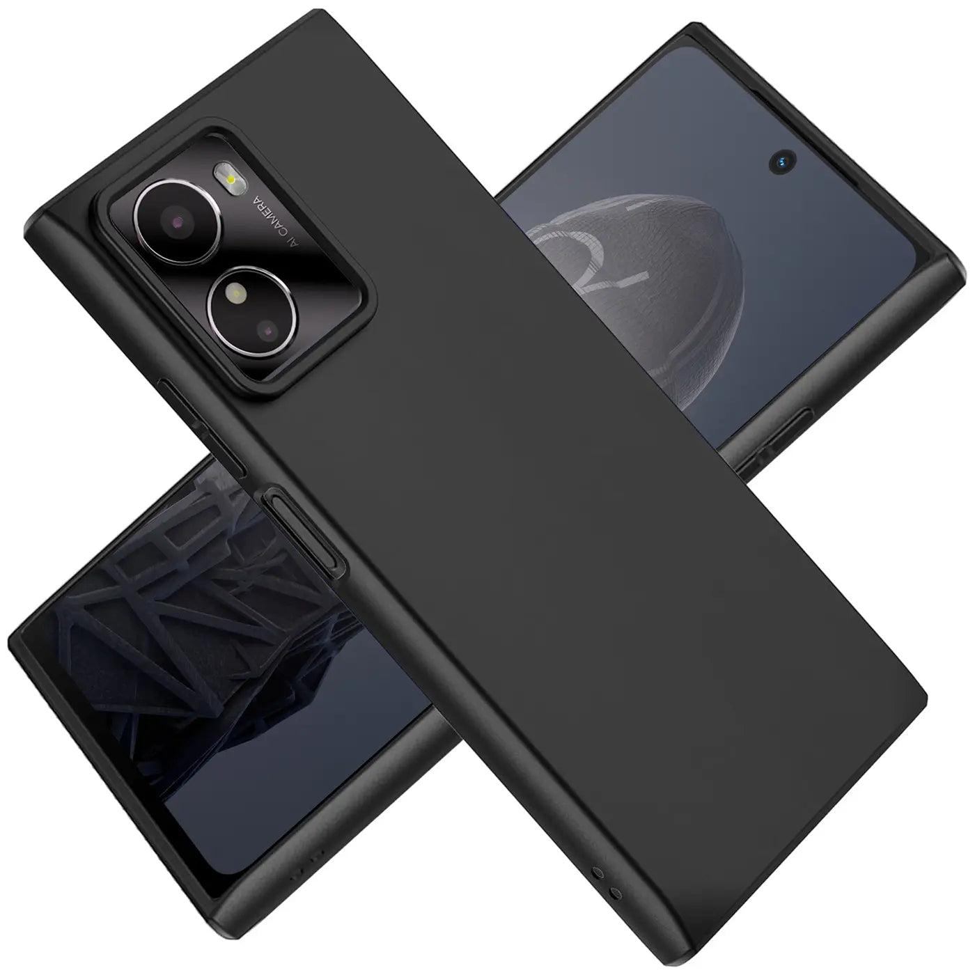 Schwarze Silikonhülle matt auf HMD Fusion X1, von schräg oben