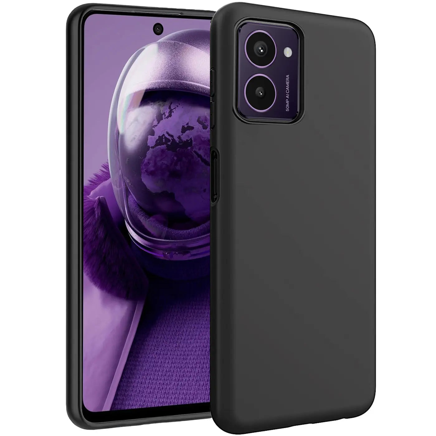 Schwarze matte Silikonhülle auf einem HMD Pulse Smartphone, von schräg vorne.