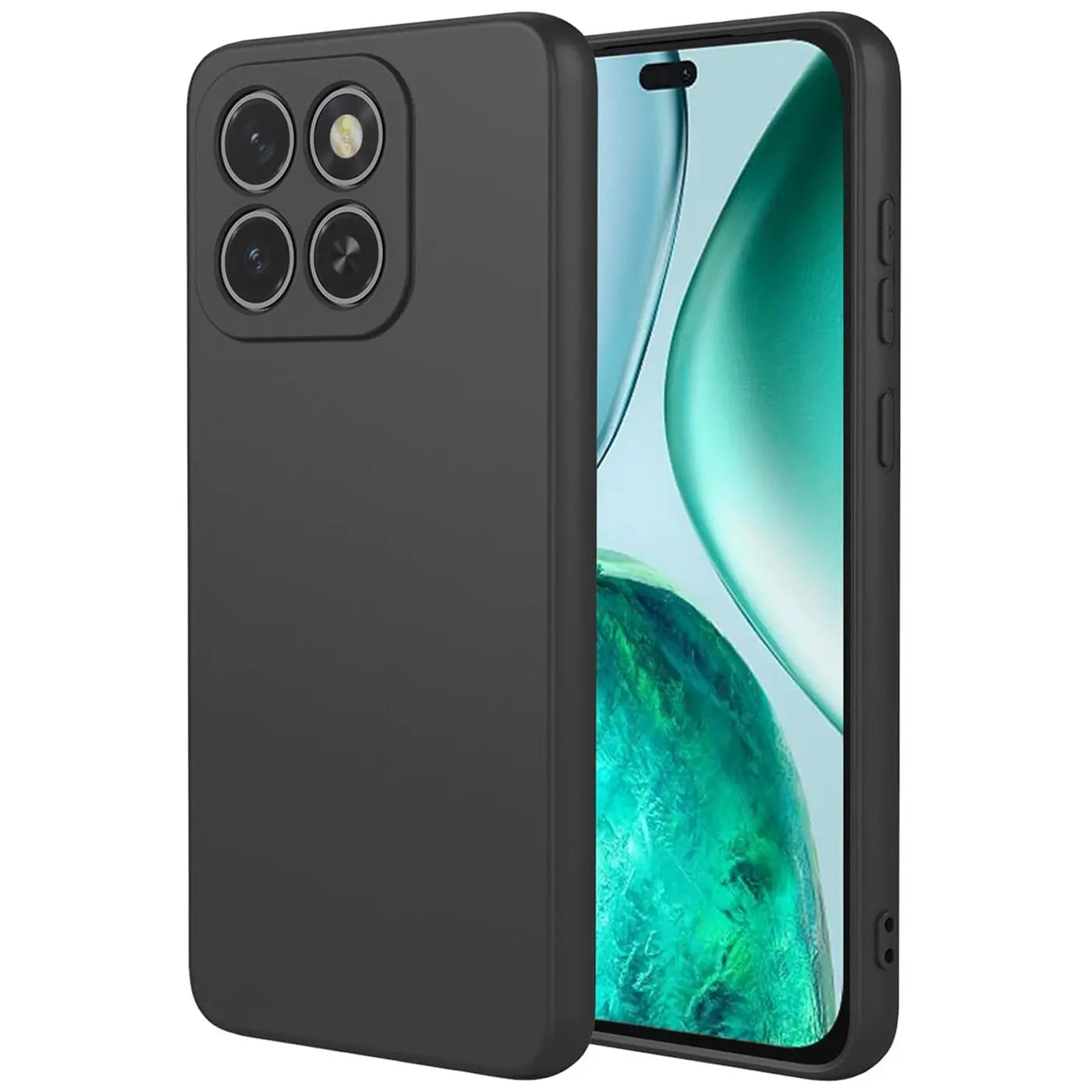 Schwarze matte Silikonhülle für Honor 400 Smart, von vorne links, mit Kamera-Array.
