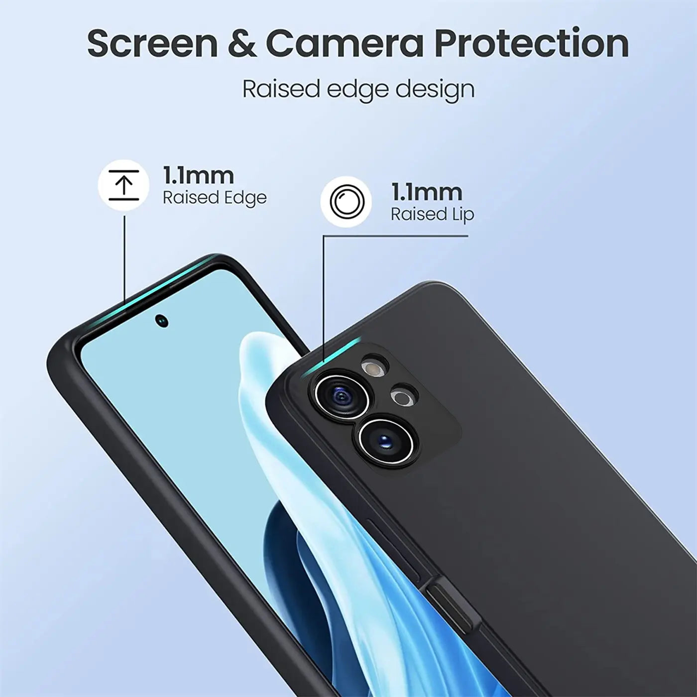 Schwarze Silikonhülle mit erhöhten Kanten schützt Honor 80 SE Bildschirm & Kamera.