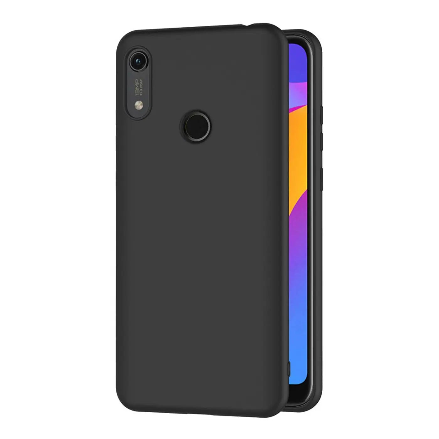 Schwarze matte Silikonhülle für Honor 8A, Rückansicht, leicht schräg