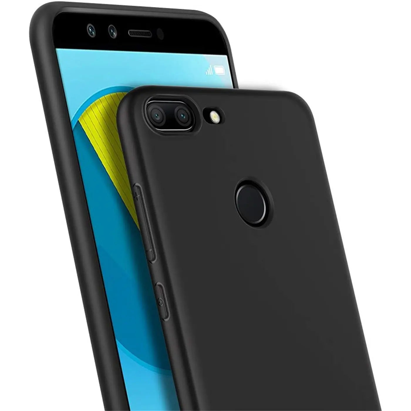 Schwarze Silikonhülle für Honor 9 Lite, von hinten, matt, Nahaufnahme.