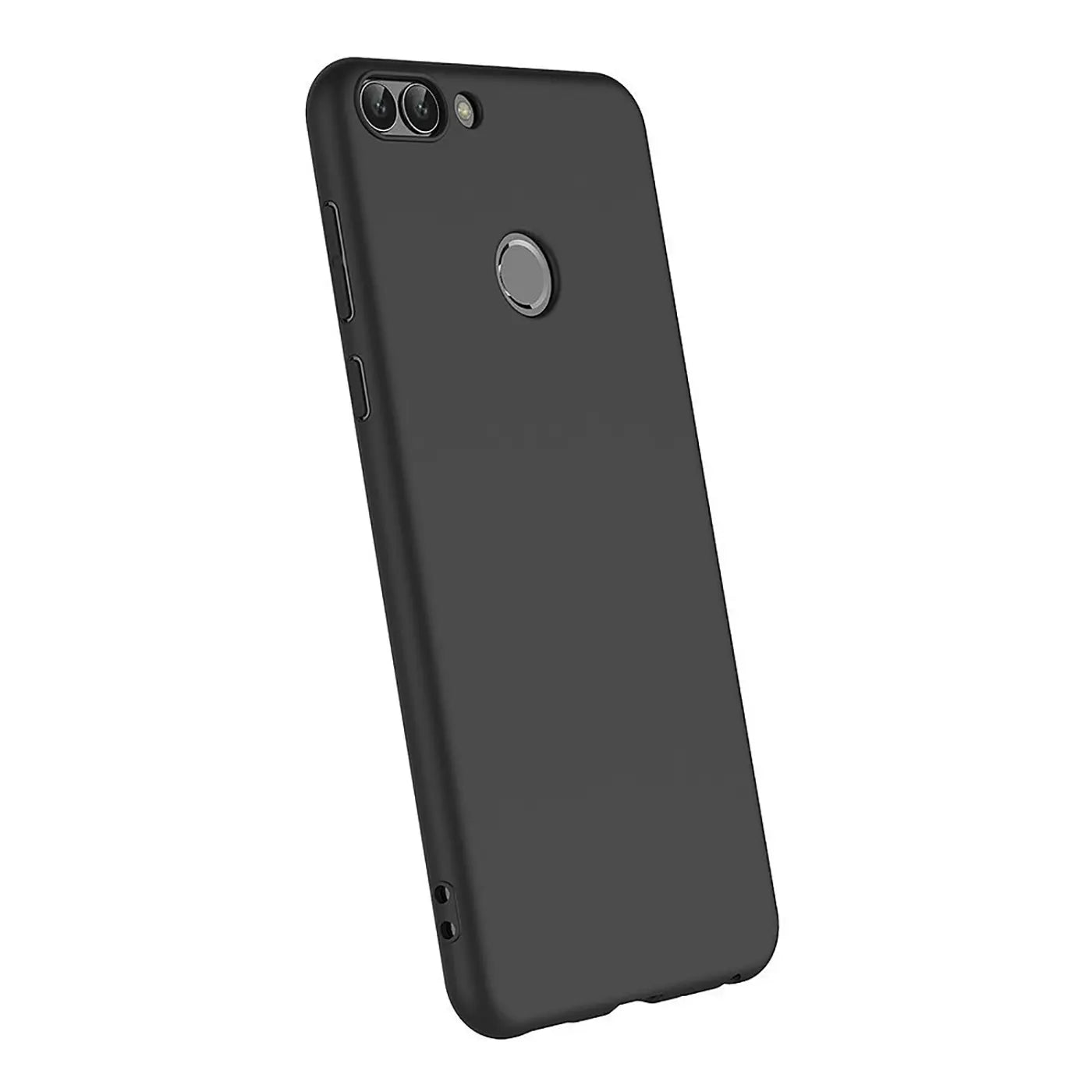 Schwarze Silikonhülle für Honor 9 Lite, matt, von hinten schräg fotografiert.