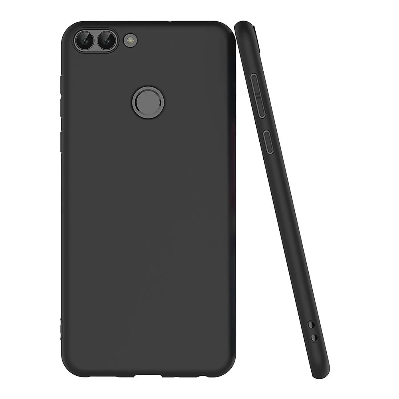 Schwarze matte Silikonhülle für Honor 9 Lite, Rückseite und Seitenansicht