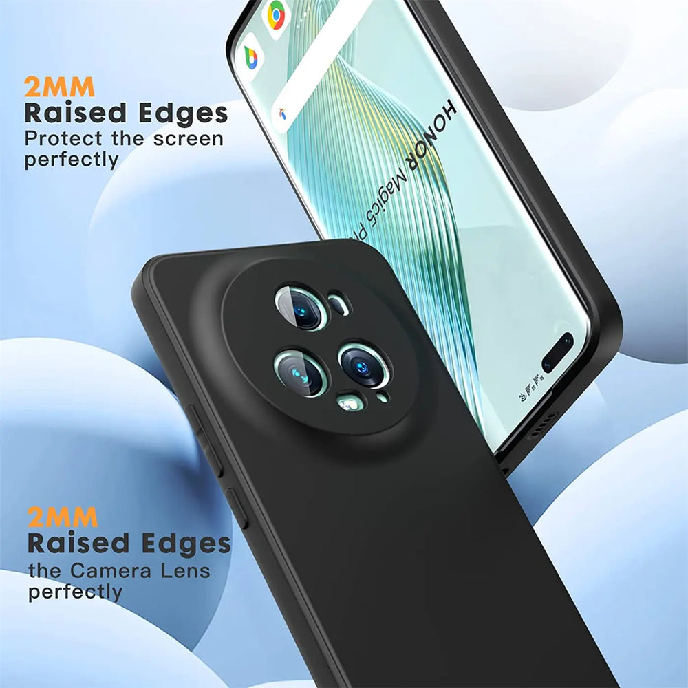 Schwarze Silikonhülle für Honor Magic5 Pro, Rückansicht, Nahaufnahme