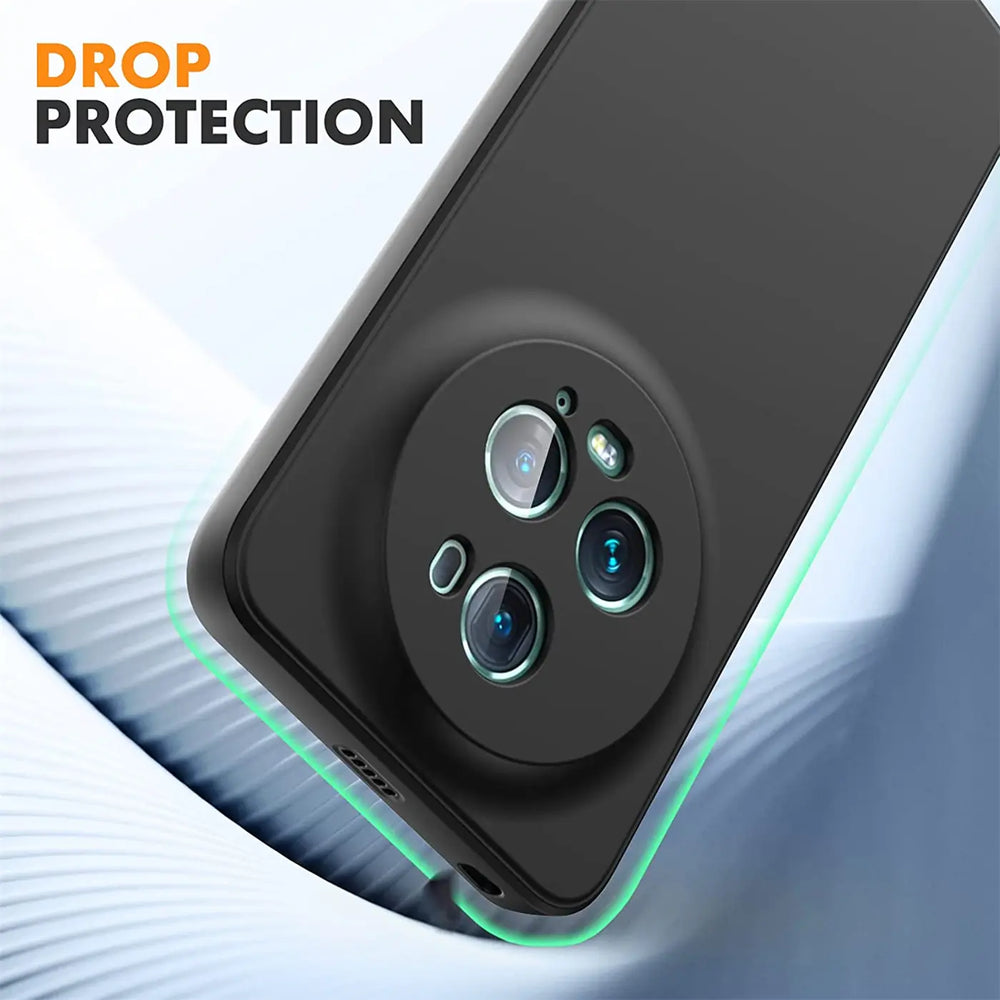Schwarze Silikonhülle matt, Rückansicht mit Kamera-Array, Honor Magic5 Pro.