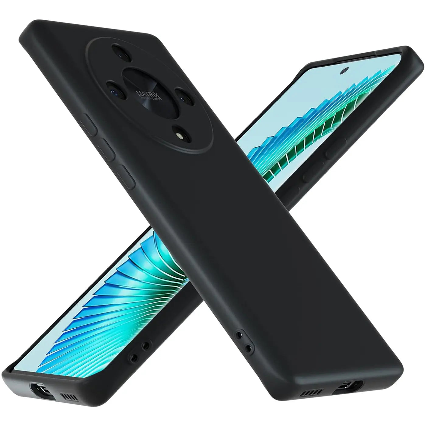 Schwarze Silikonhülle für Honor Magic 6 Lite, matt, von vorne links schräg gesehen
