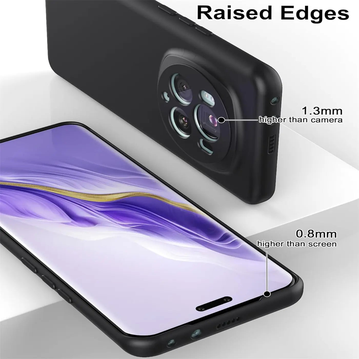 Schwarze Silikonhülle für Honor Magic 6 Pro, von oben/seitlich, erhöhte Kanten