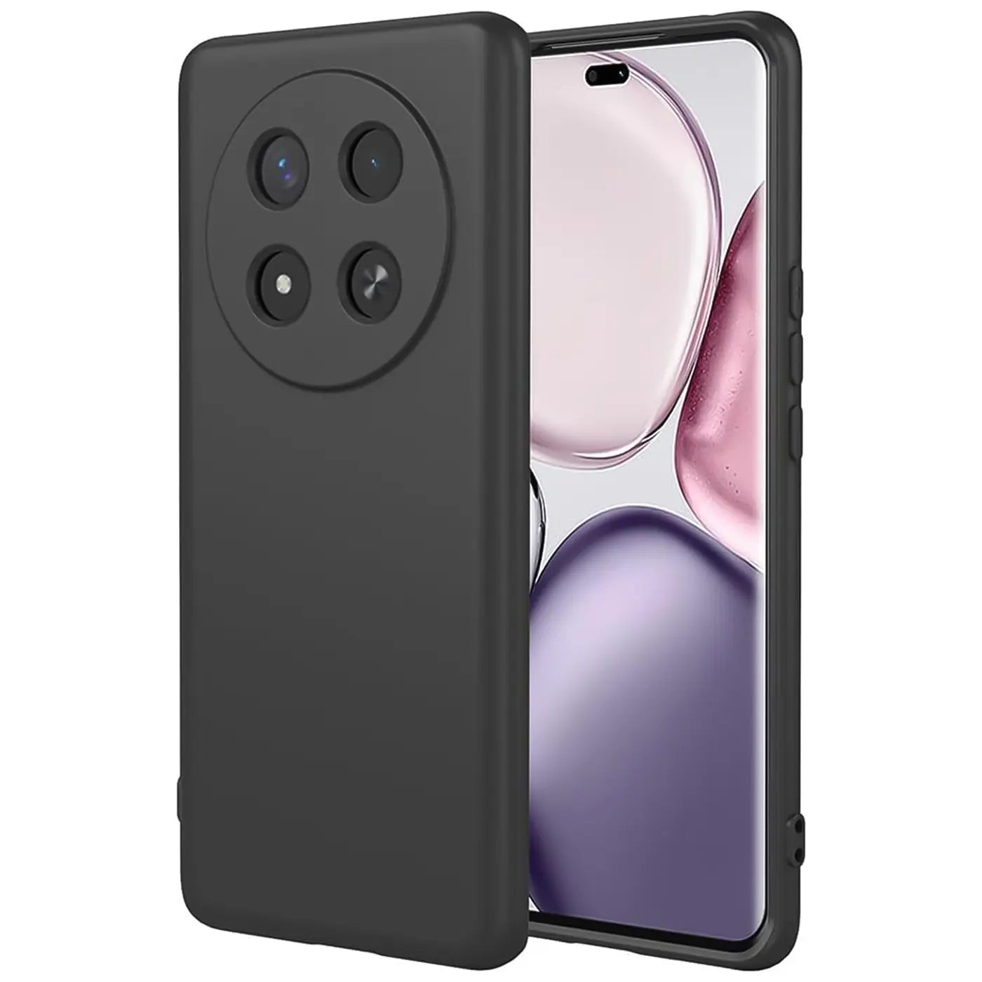 Schwarze Silikonhülle, matt, von vorne/seitlich, Honor Magic 7 Lite