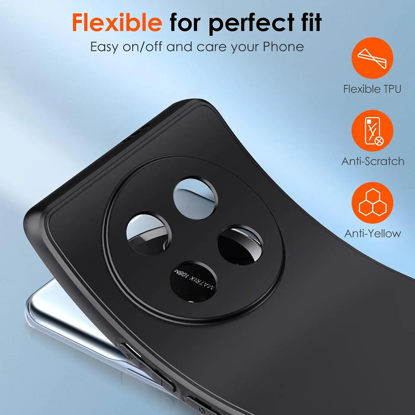 Schwarze matte Silikonhülle auf Honor Magic 7 Lite, Rückansicht.