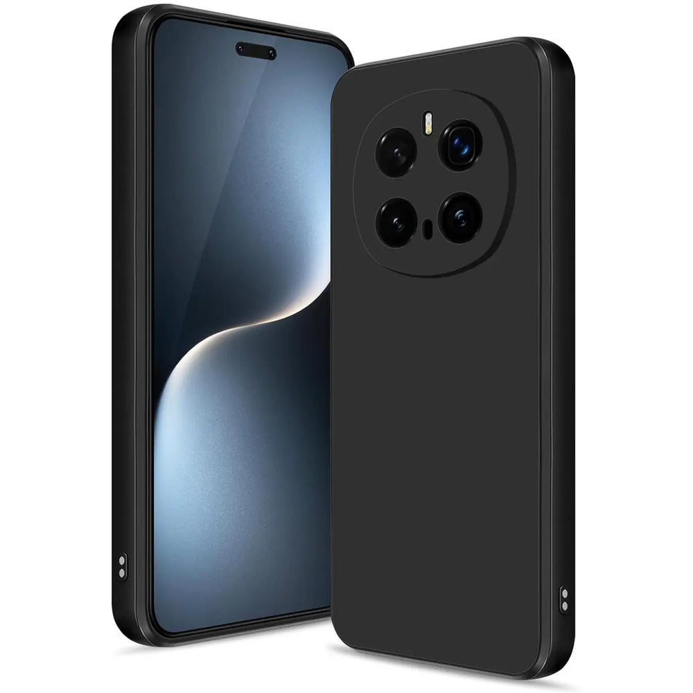 Schwarze Silikonhülle, matt, von vorne und hinten, Honor Magic 7 Pro.