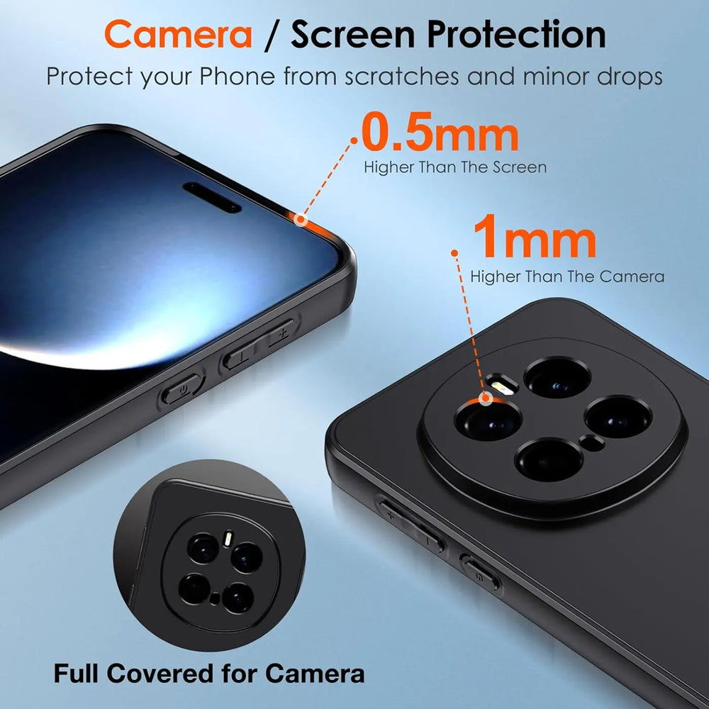 Schwarze Silikonhülle mit Kamera- und Bildschirmschutz für Honor Magic 7 Pro, von oben/seitlich