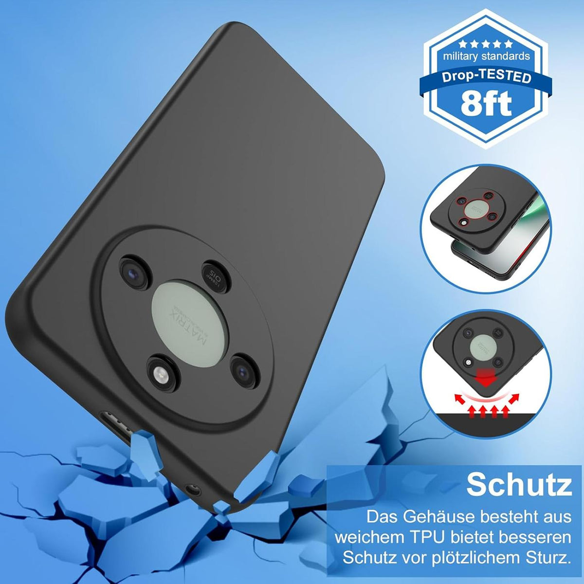 Honor Magic 8 Lite - Slim Silikon Hülle Schwarz Matt