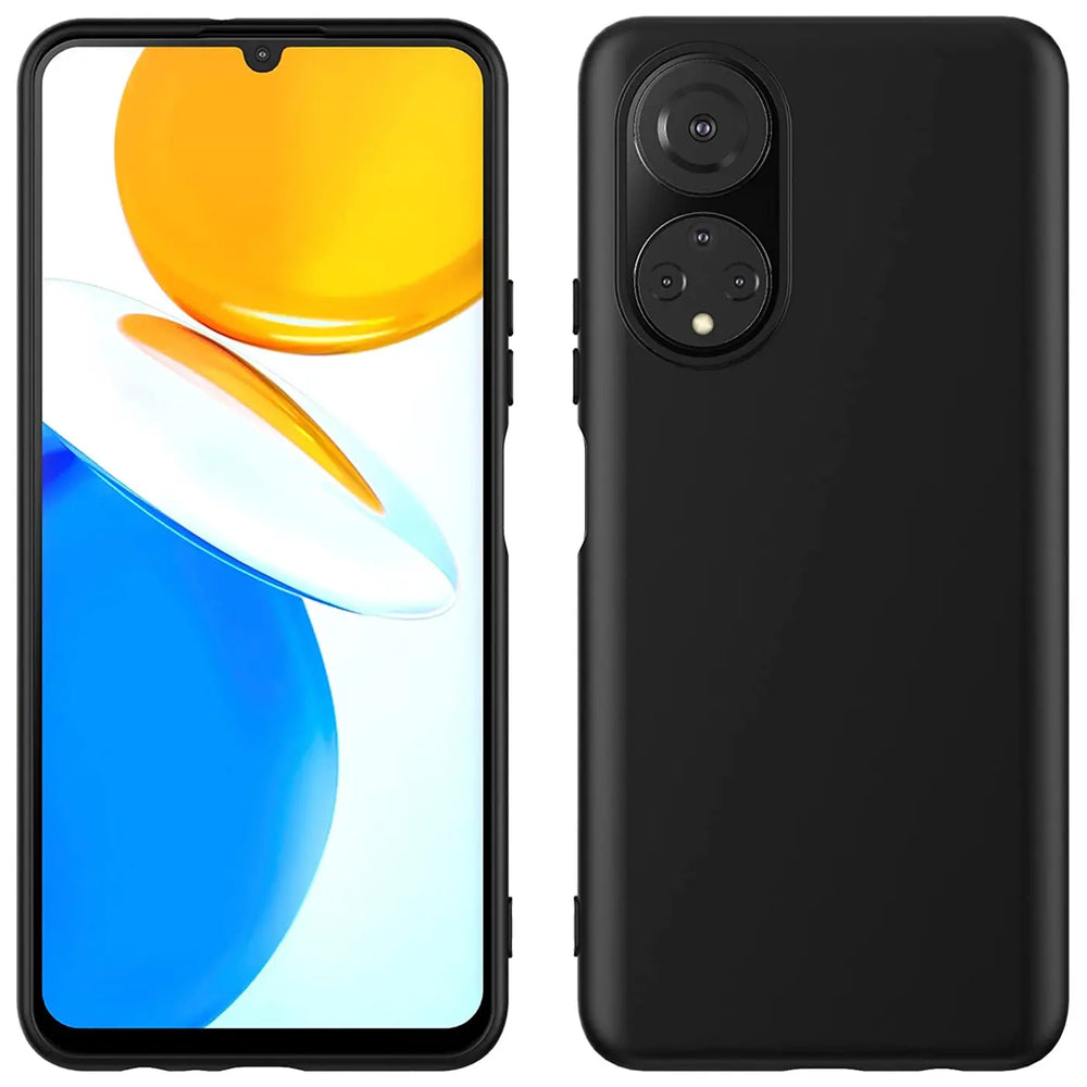 Schwarze Silikonhülle, Vorder- und Rückansicht, für Honor X7.