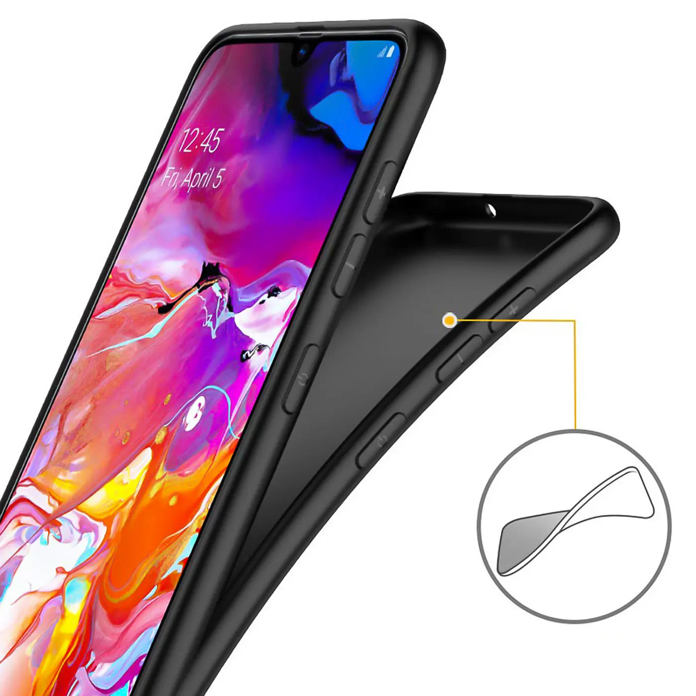 Schwarze, matte Silikonhülle für HTC Desire 22 Pro, Seitenansicht.
