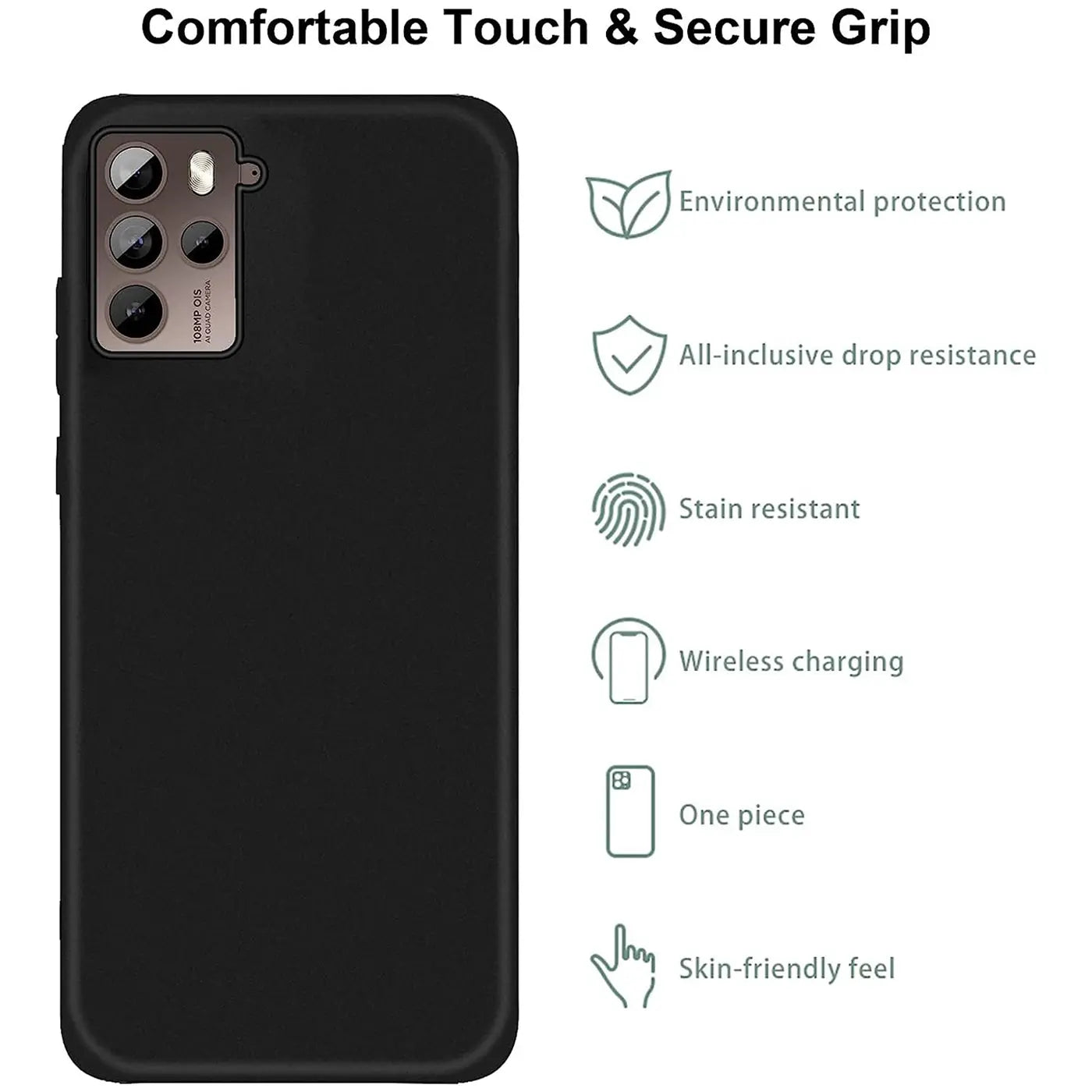 Schwarze Silikonhülle für HTC U23 Pro, Rückansicht, matt.