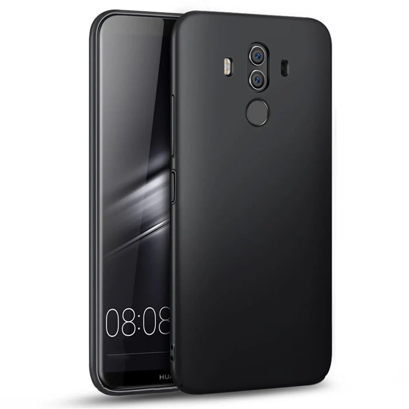 Schwarze matte Silikonhülle auf Huawei Mate 10 Pro, Rückansicht.