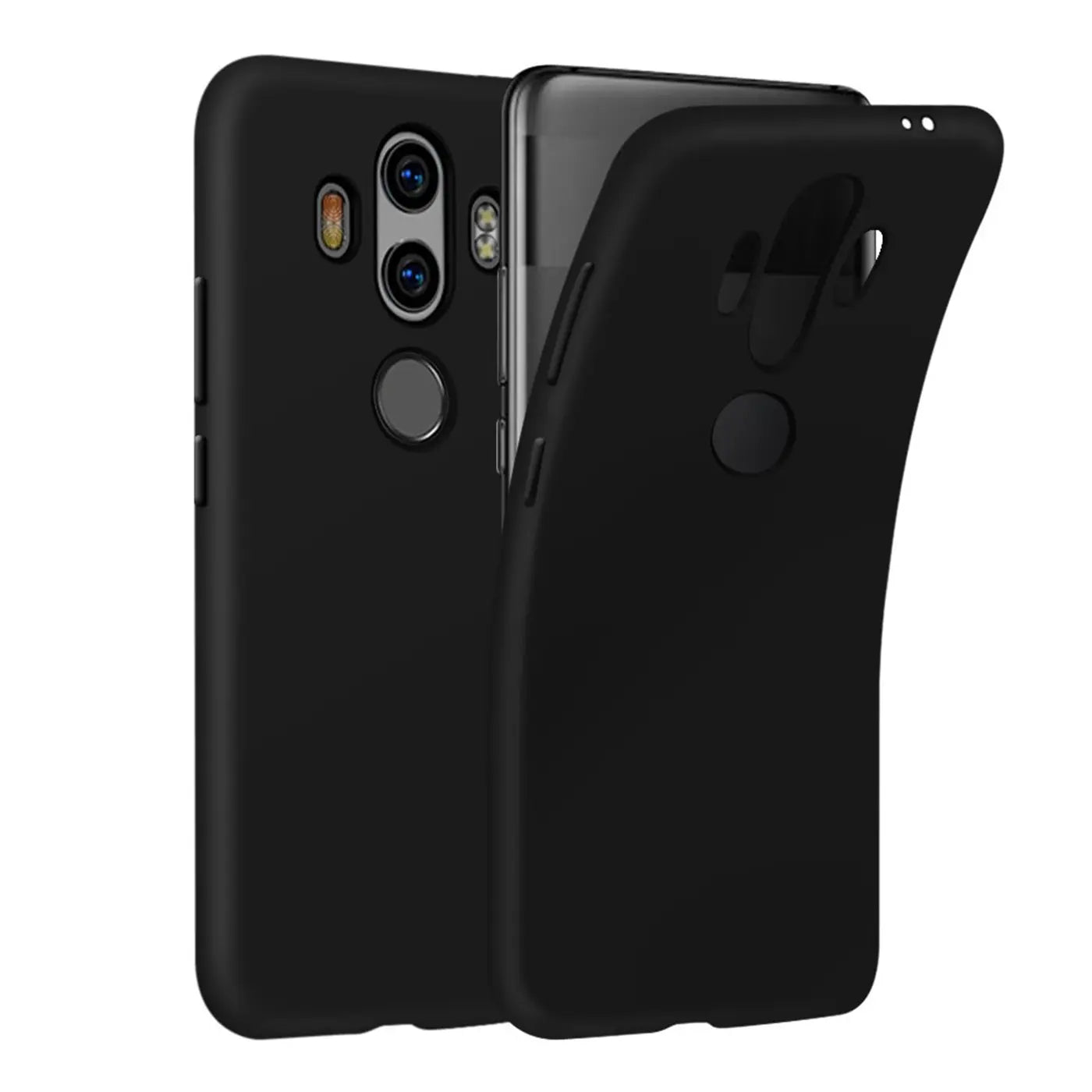 Schwarze Silikonhülle für Huawei Mate 10 Pro, von vorne/seitlich, matt.