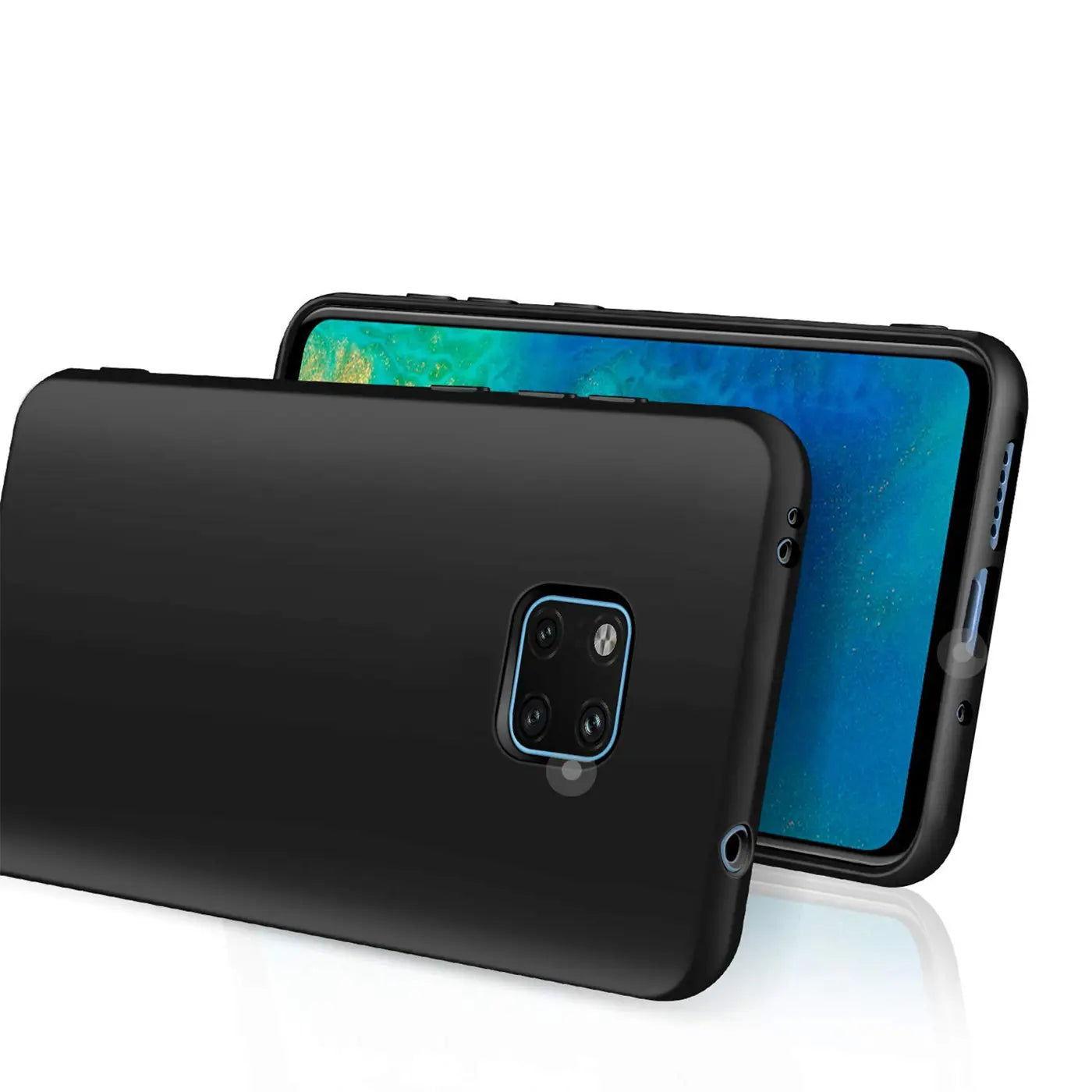 Schwarze matte Silikonhülle für Huawei Mate 20 Pro, Rückansicht, leicht von oben