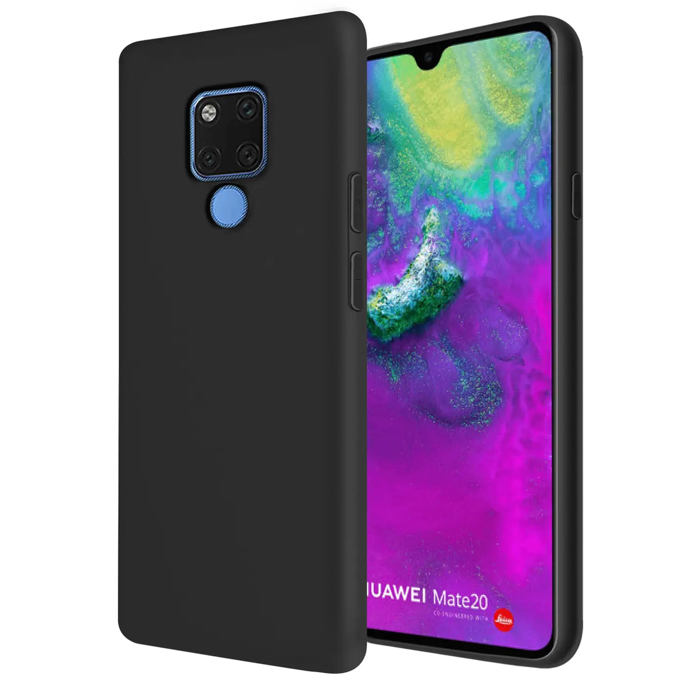 Schwarze Silikonhülle für Huawei Mate 20, von vorne/leicht schräg