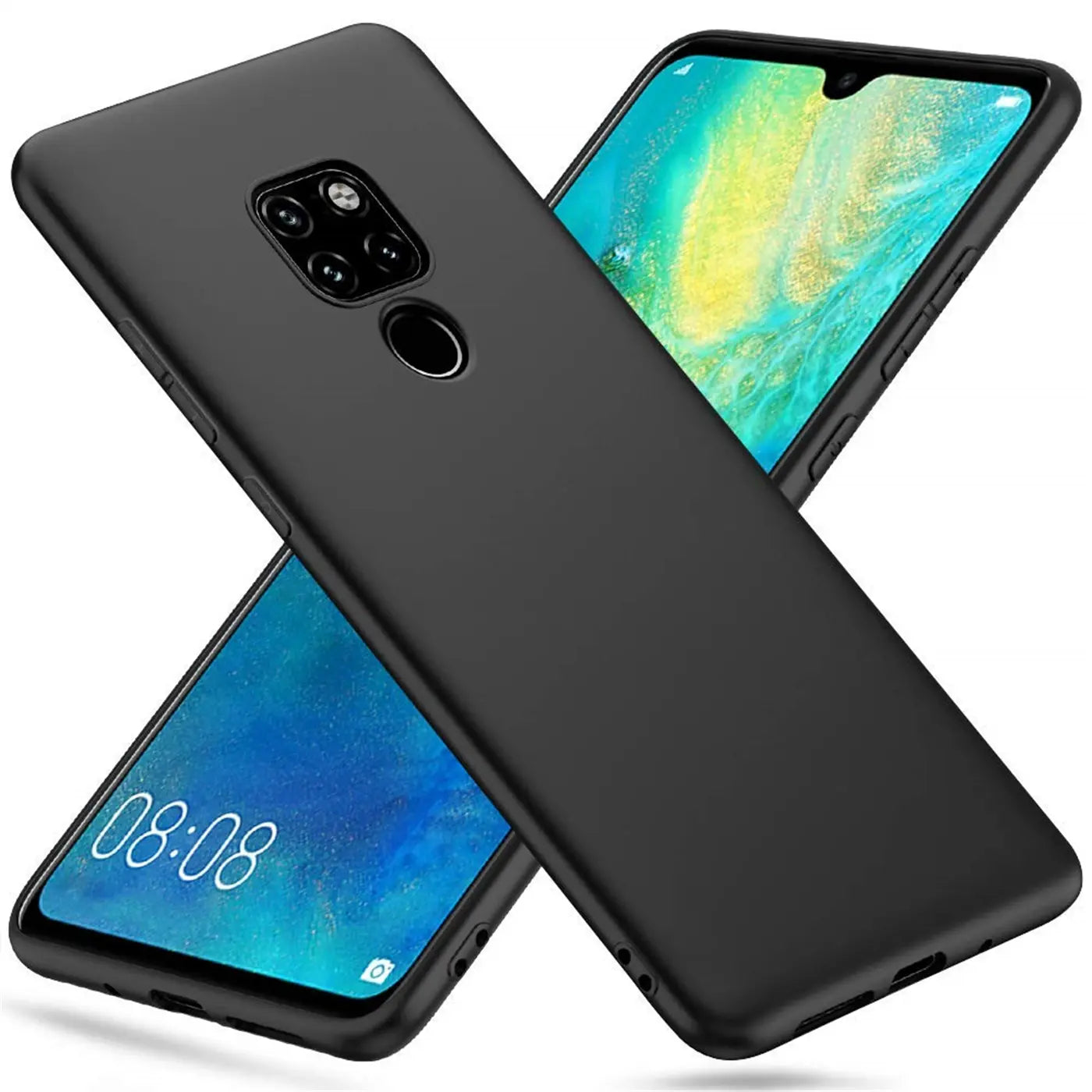 Schwarze Silikonhülle für Huawei Mate 20, matt, von schräg oben