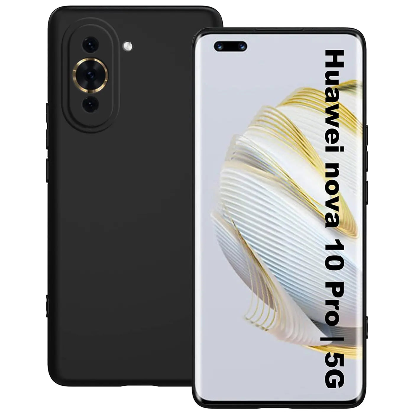 Schwarze Silikonhülle für Huawei Nova 10 Pro, Rückseite und Vorderseite, matt