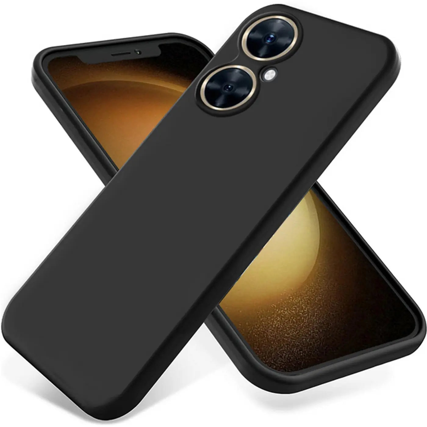 Schwarze Silikonhülle für Huawei Nova 11i, matt, von vorne schräg