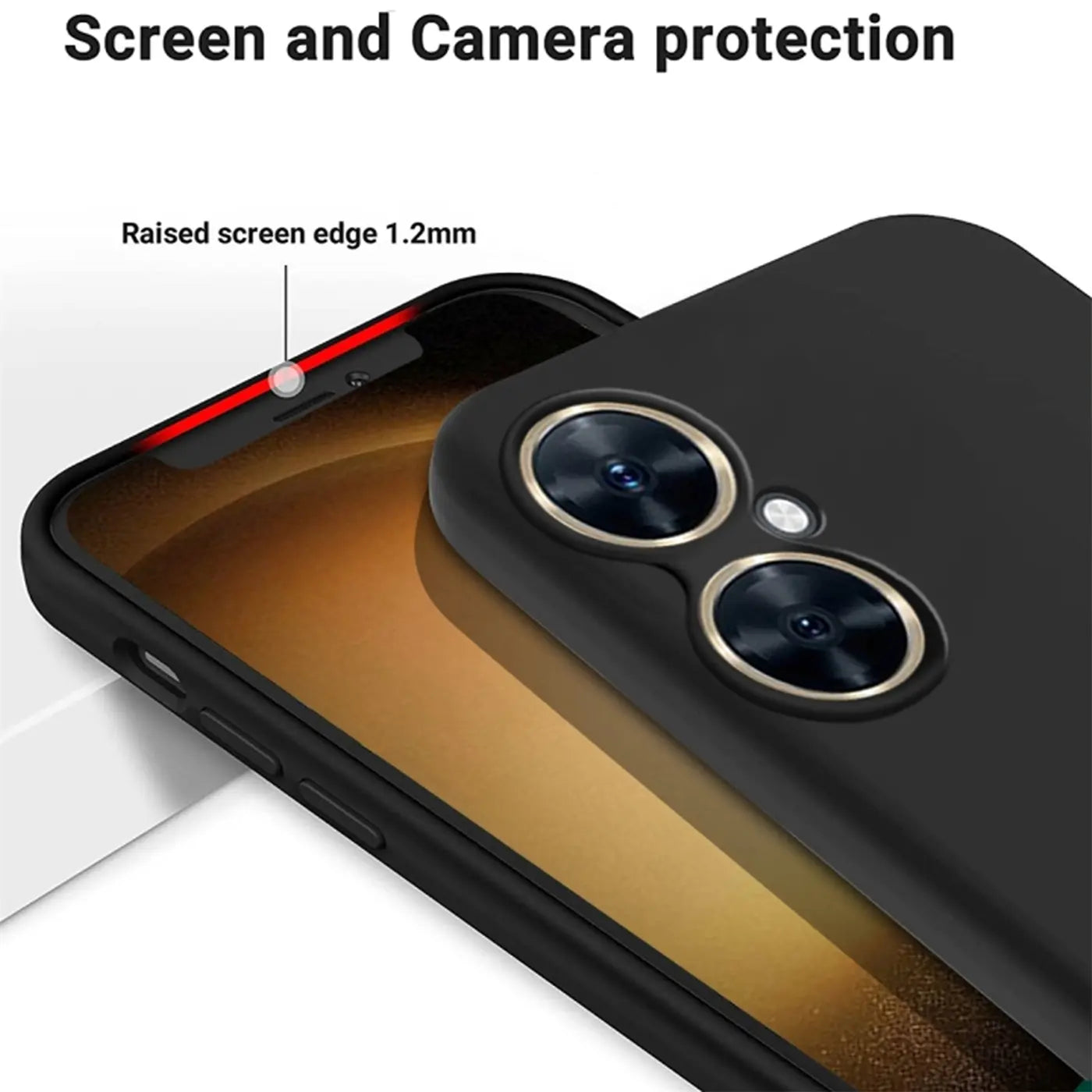 Schwarze Silikonhülle mit erhöhter Kante für Huawei Nova 11 i, Nahaufnahme von hinten